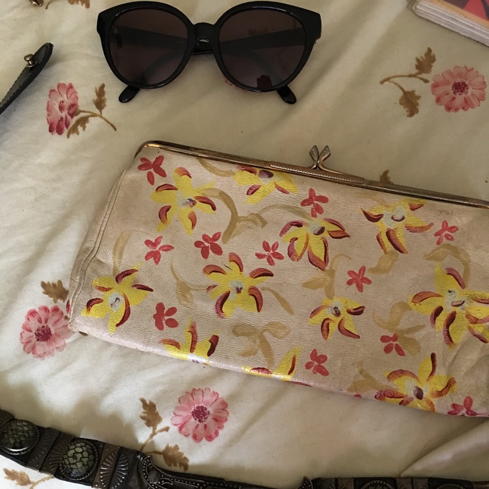 P f made in England vintage painted clutch leather